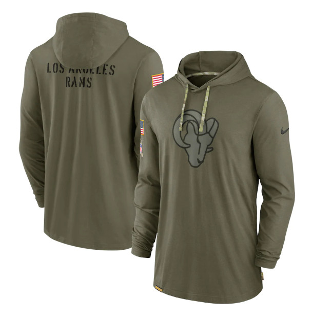 Men's Los Angeles Rams 2022 Olive Salute to Service Tonal Pullover Hoodie